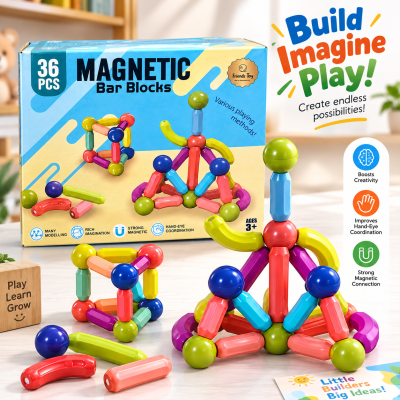 Big Size Magnetic Building Blocks Kid Toy Set Montessori Educational Magnetic Stick Building Bricks Construction Funny Toy Gift 36 pcs